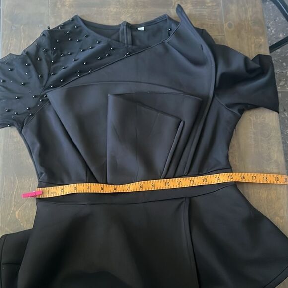 New Beaded Formal Long Sleeve Patchwork Mesh beaded Irregular Jumpsuit  Black - Picture 9 of 11